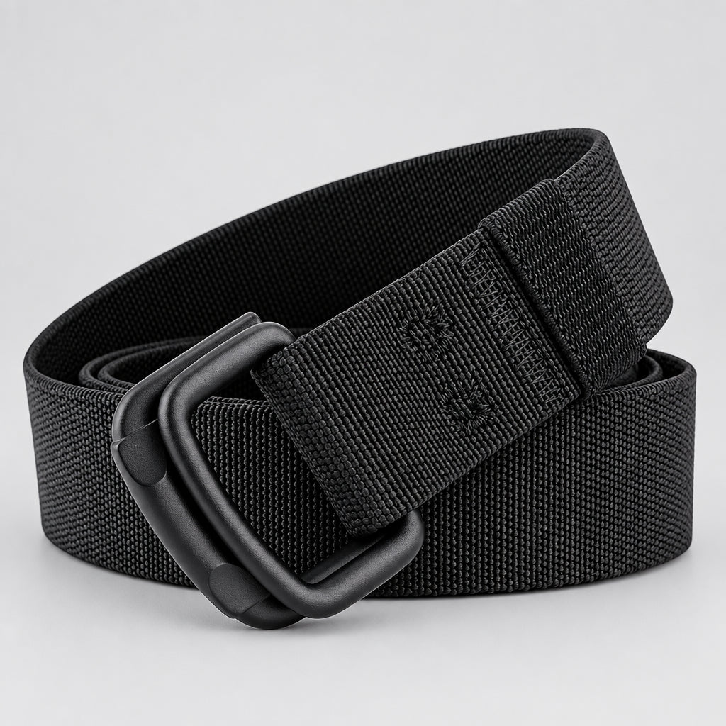 Black belt with a buckle on a white background, featuring the brand 'MaiKun'.