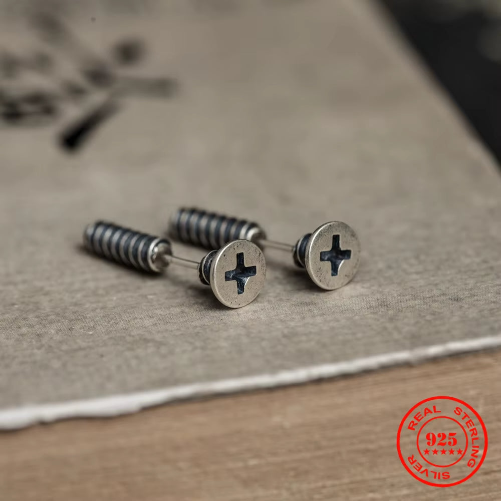 Gothic Screw Stud Earrings 925 Sterling Silver Retro Punk Jewelry, Perfect for You deideas