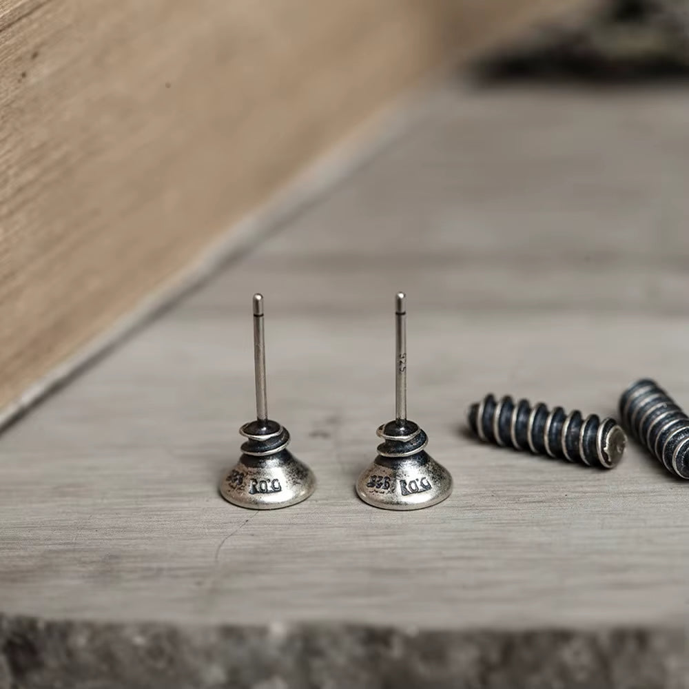 Gothic Screw Stud Earrings 925 Sterling Silver Retro Punk Jewelry, Perfect for You deideas