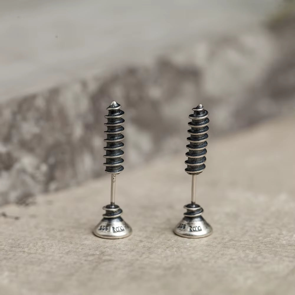 Gothic Screw Stud Earrings 925 Sterling Silver Retro Punk Jewelry, Perfect for You deideas
