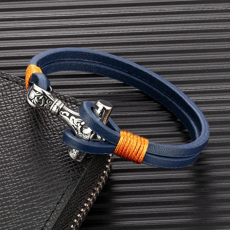 Men's Hammer Double Strand Blue Leather Bracelet deideas
