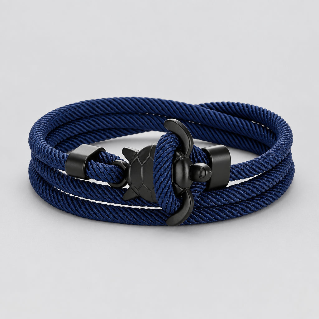 Sea Turtle Rope Bracelet Hand-Braided Dark Blue Viking Style deideas