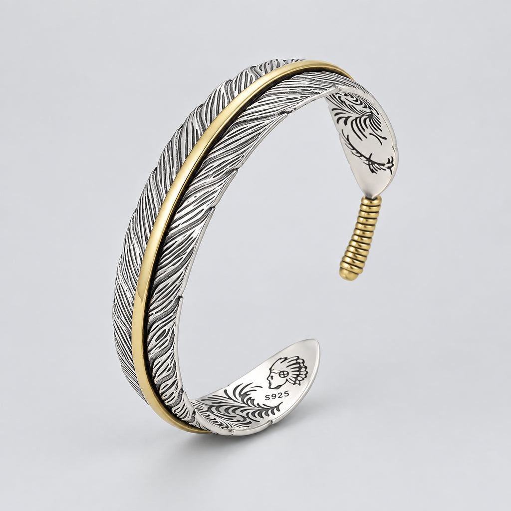 Feather Cuff Bracelet Adjustable Metal Bangle for Men & Women