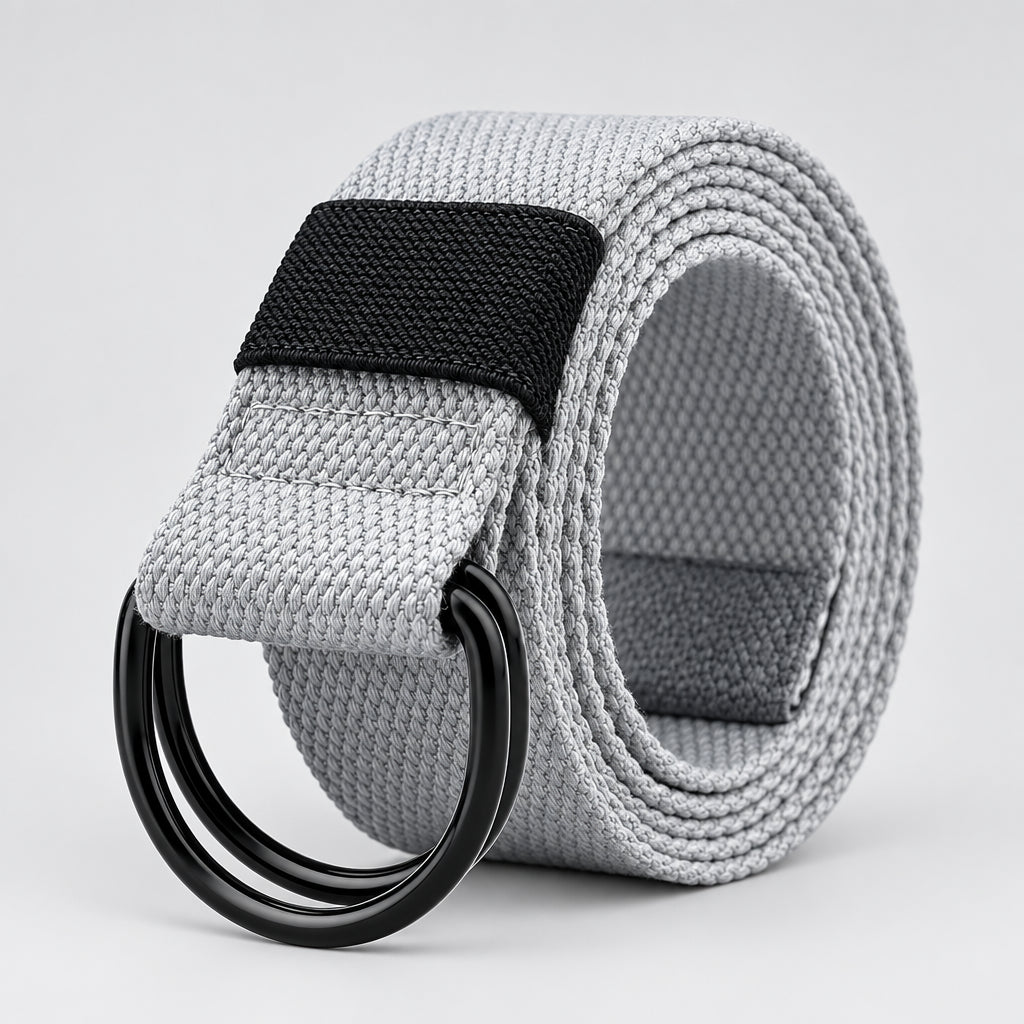 Gray belt with black buckle on a white background