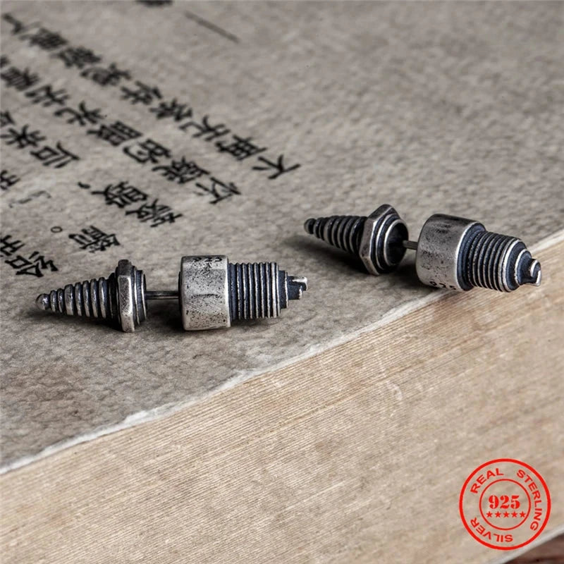 Sterling Silver Spark Plug Stud Earrings Biker-Inspired Steampunk & Cyberpunk Jewelry deideas