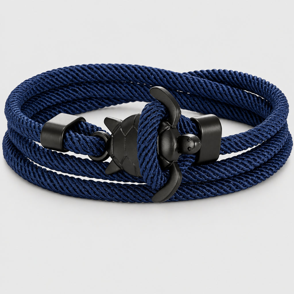 Sea Turtle Rope Bracelet Hand-Braided Dark Blue Viking Style deideas