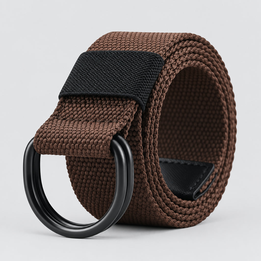 Brown belt with black buckle on a white background