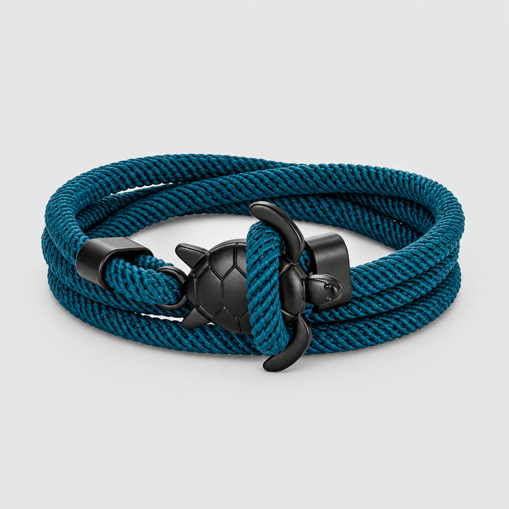Sea Turtle Rope Bracelet Hand-Braided Dark Blue Viking Style deideas