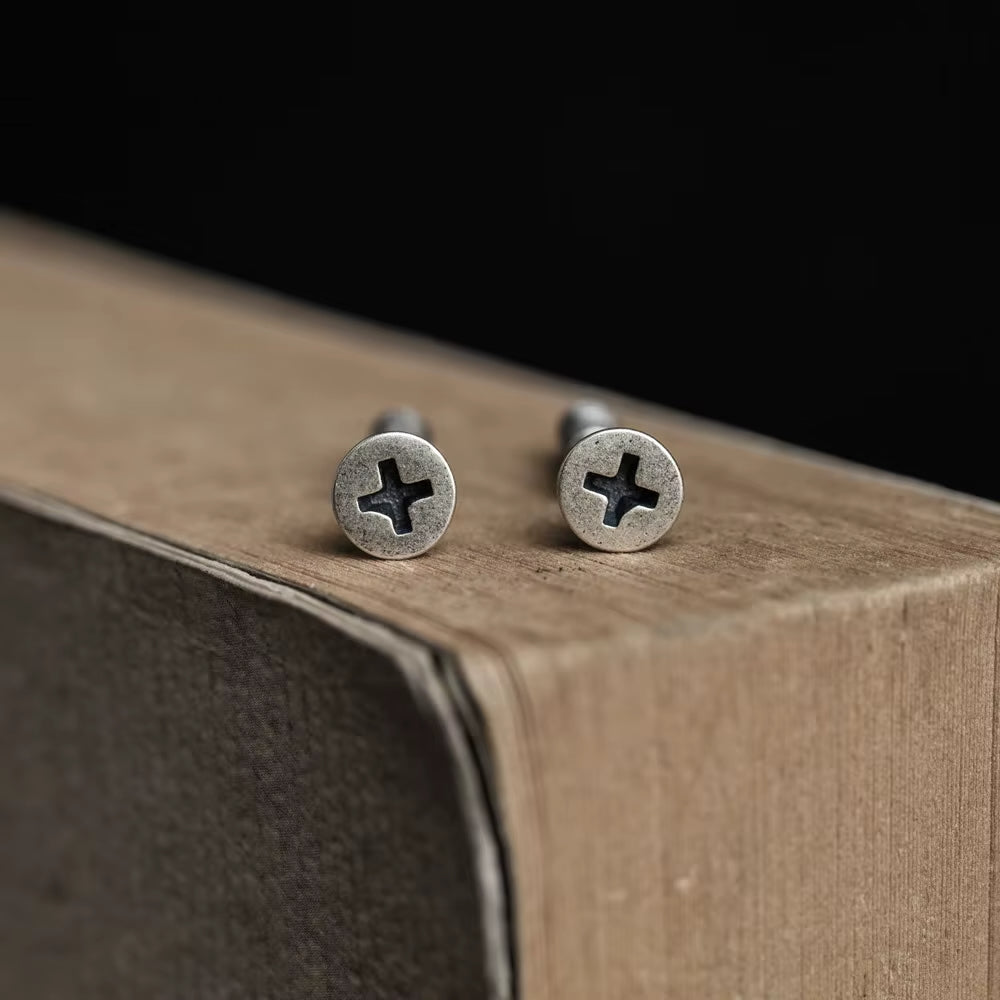 Gothic Screw Stud Earrings 925 Sterling Silver Retro Punk Jewelry, Perfect for You deideas