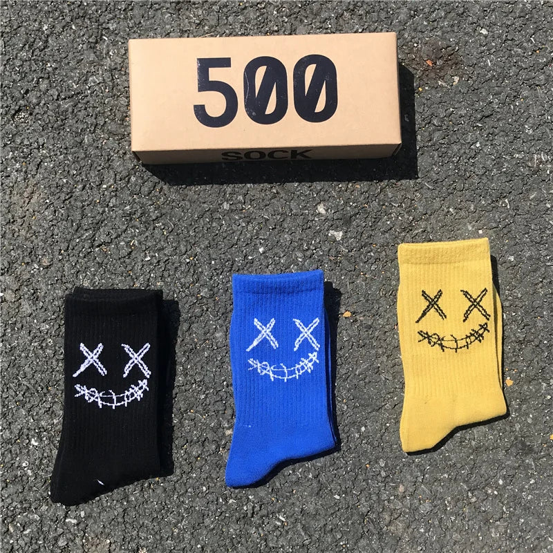 X-Eye Face Crew Socks – Cotton Blend, 3-Pair Set