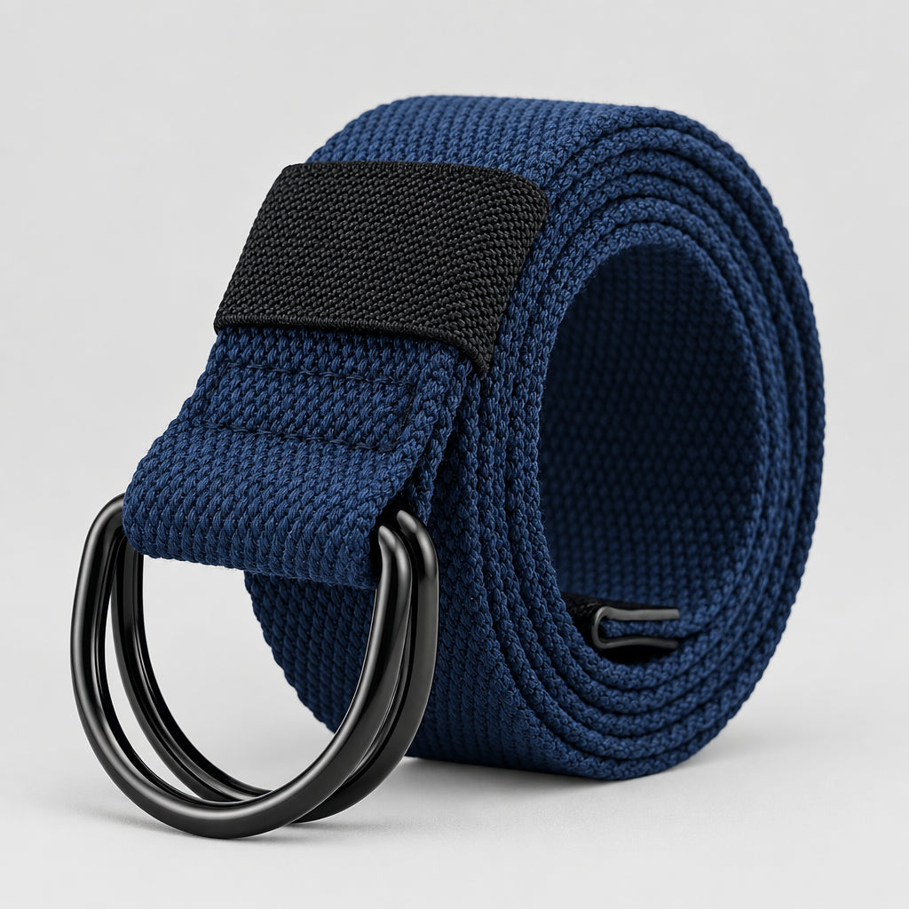 Blue belt with black buckle on a white background