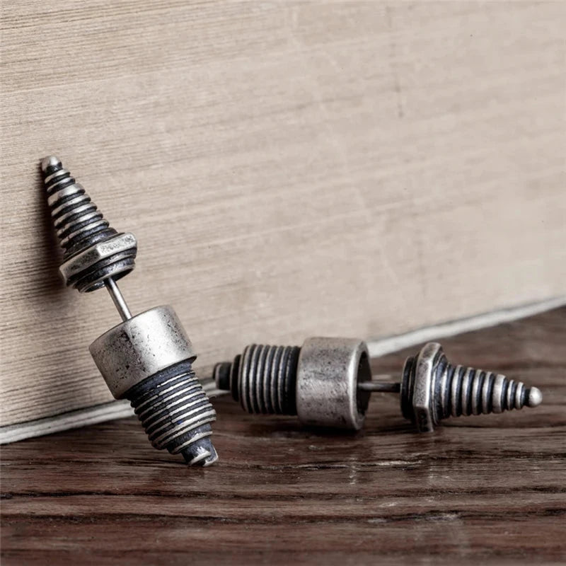 Sterling Silver Spark Plug Stud Earrings Biker-Inspired Steampunk & Cyberpunk Jewelry deideas