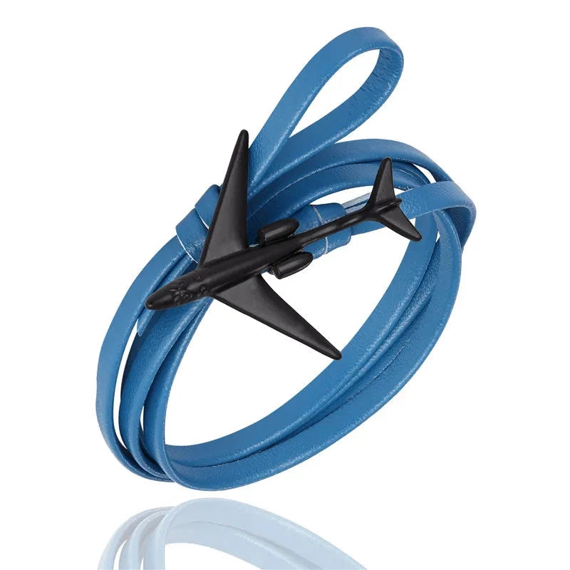 Sky Voyager Leather Bracelet Airplane & Anchor Multilayer Wrap deideas