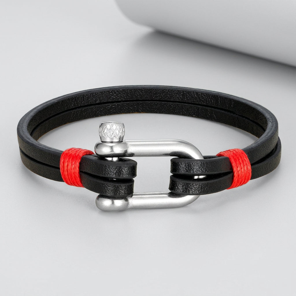 Nautical Double Strap Bracelet Stainless Steel Shackle Closure deideas