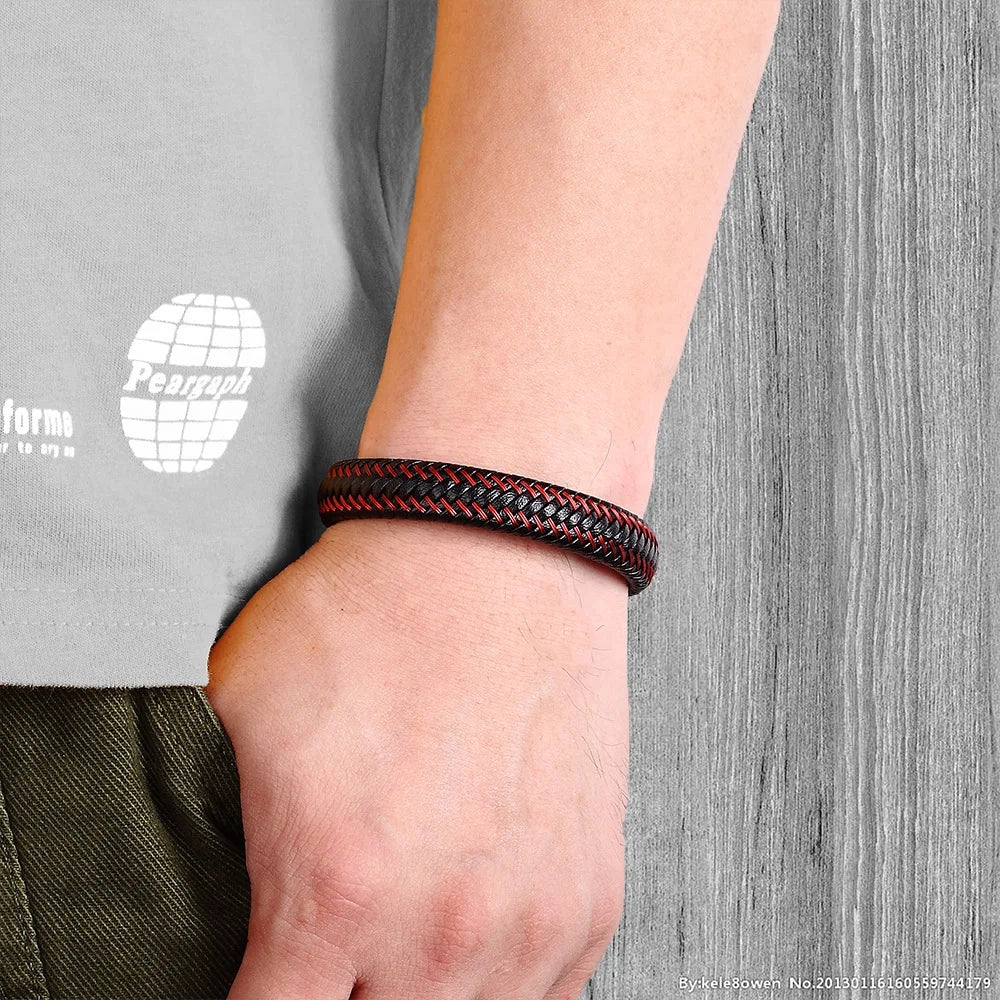 Stainless Steel Braided Leather Bracelet Elegant Style deideas