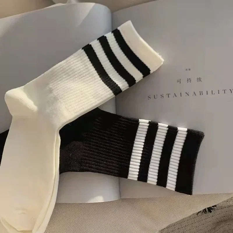 Striped Jacquard Cotton Crew Socks, Unisex EU 36-43