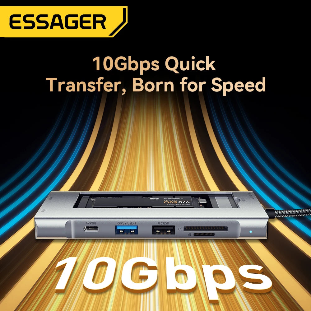 8-in-1 USB-C Hub with M.2 SSD Enclosure – HDMI & PD
