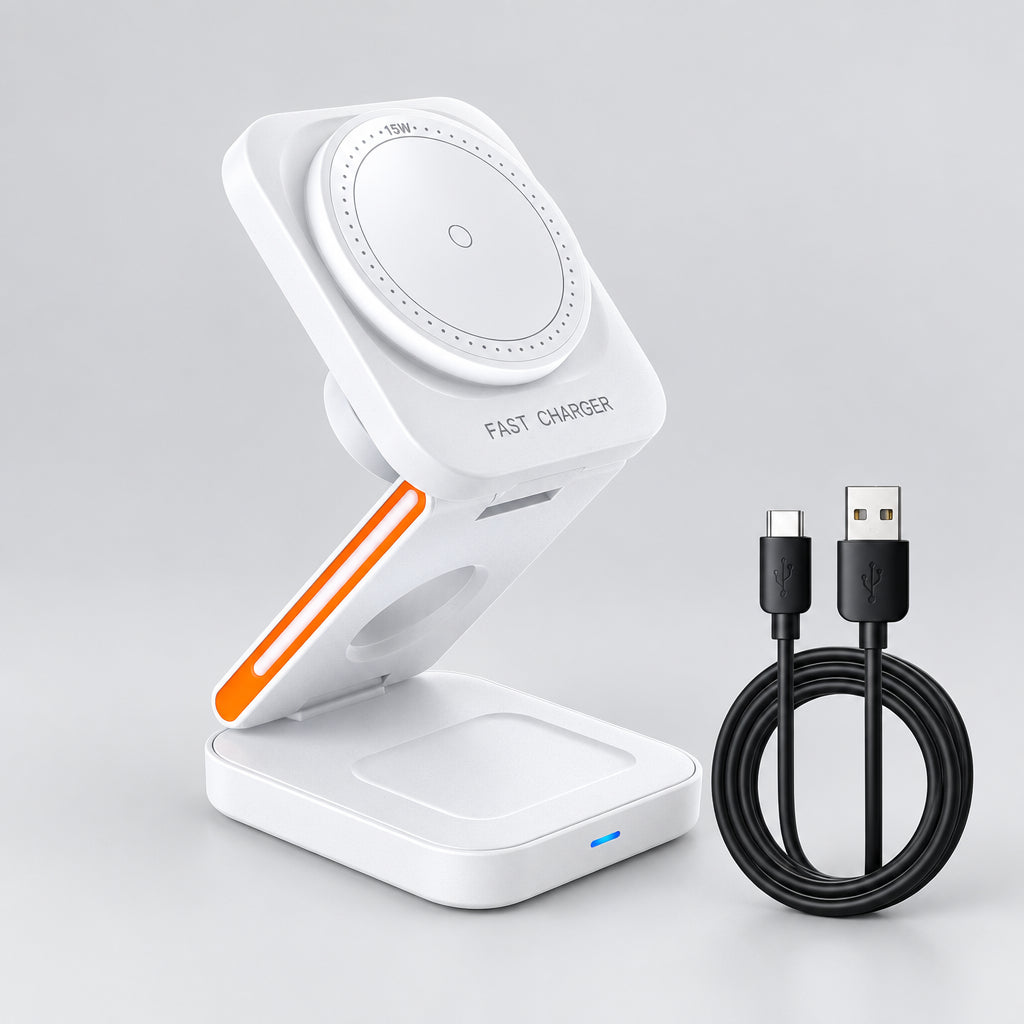 Foldable Magnetic Wireless Charging Station for iPhone, Apple Watch and AirPods deideas