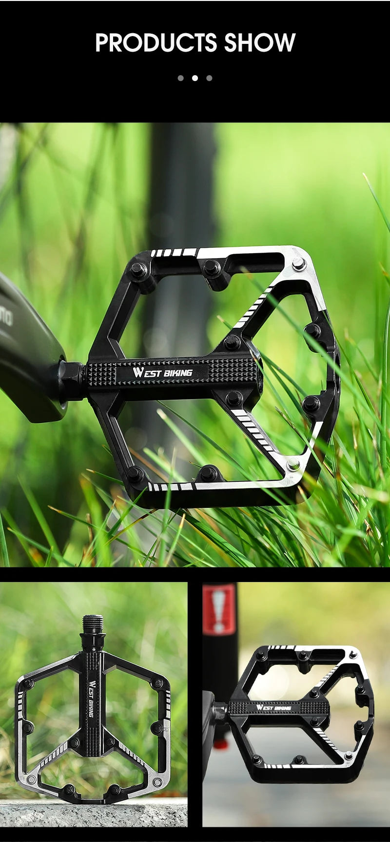 Aluminum Flat Bike Pedals – Double-Sided Pins, Black Pair