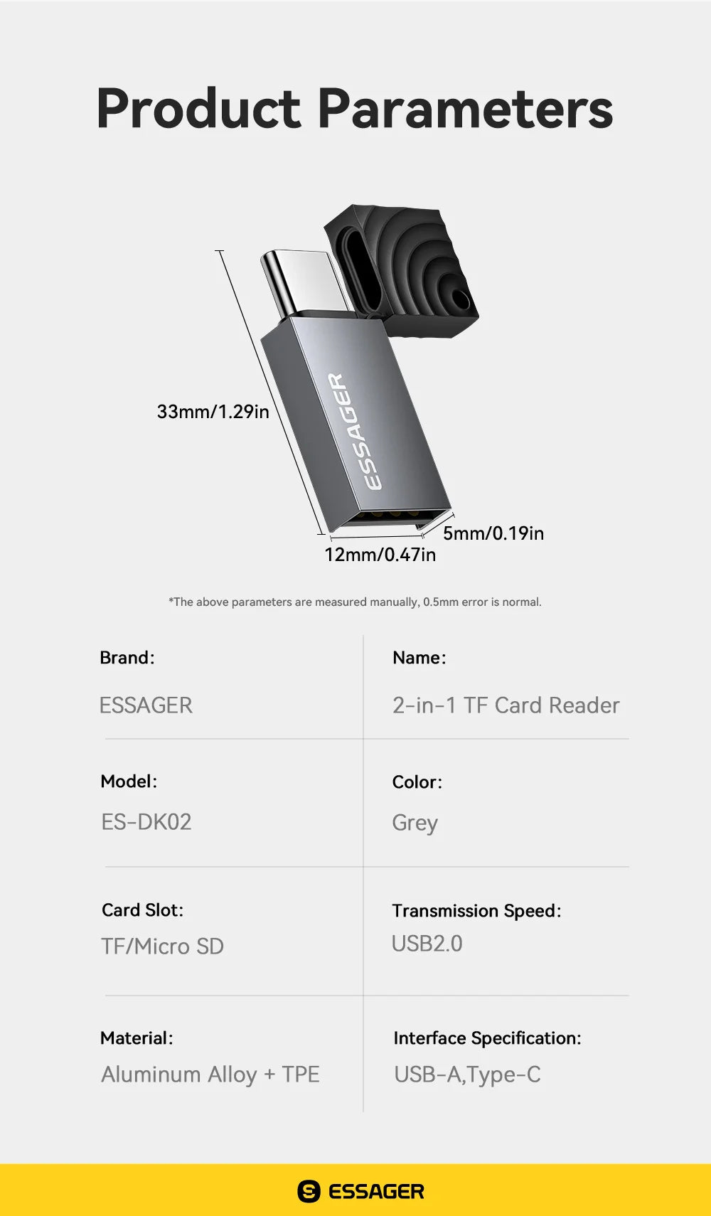 MicroSD Card Reader USB-C & USB 2.0, Dual Interface