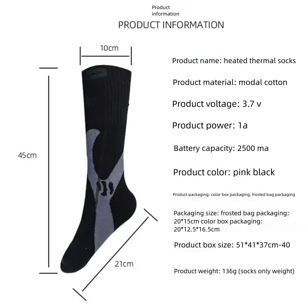 Rechargeable Heated Socks – Black or Pink, One Pair