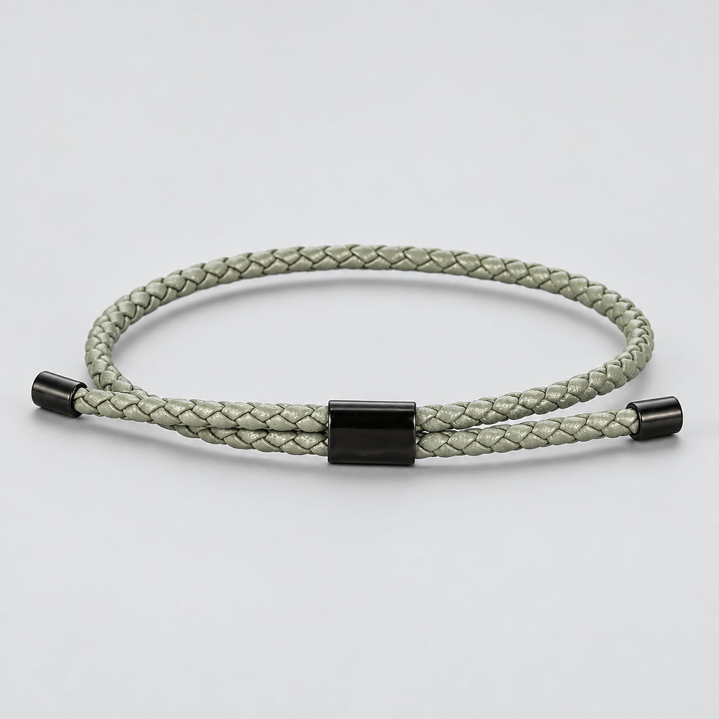 Braided Leather Bracelet – Adjustable Stainless Steel Lock Charm