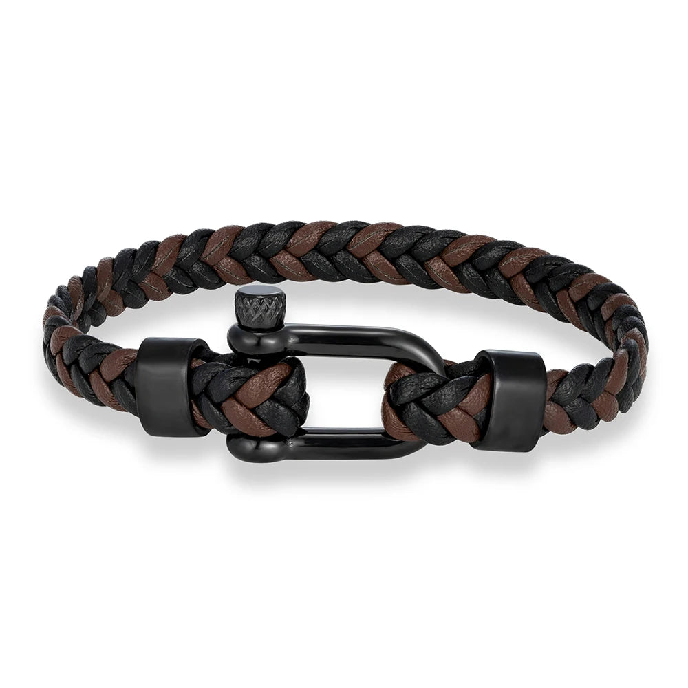 Braided Leather Bracelet – Black Shackle, 6 Colors
