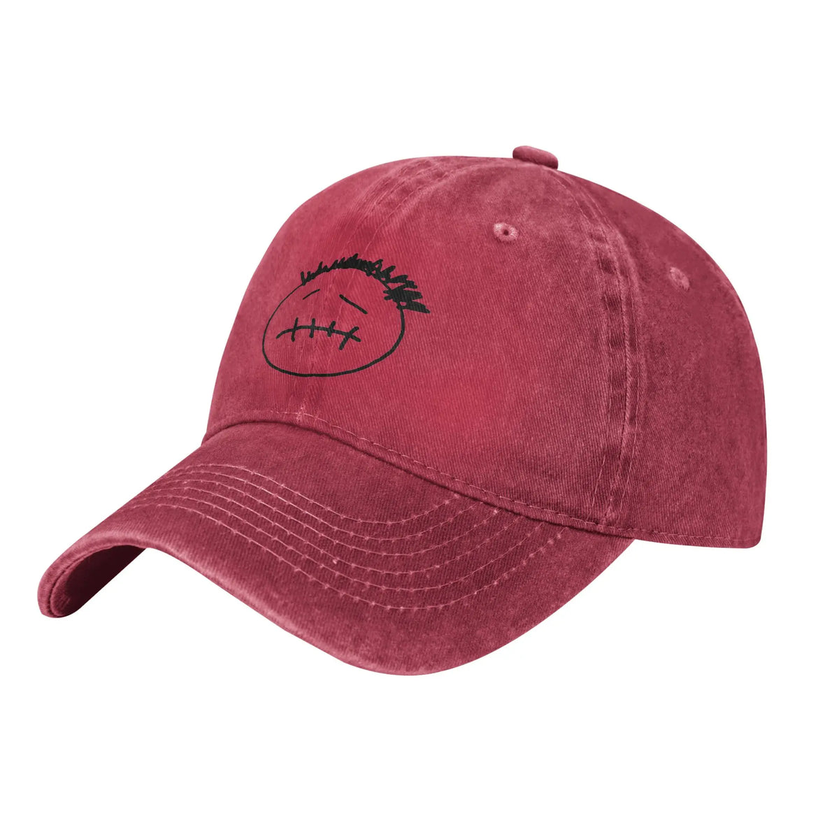 Washed Cotton Baseball Cap – Stitched-Mouth Face, 7 Colors