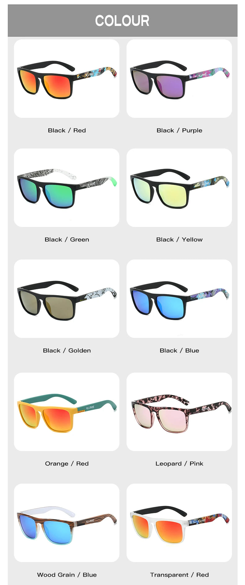 Rectangular Sunglasses with Case – Printed Frames, 10 Options