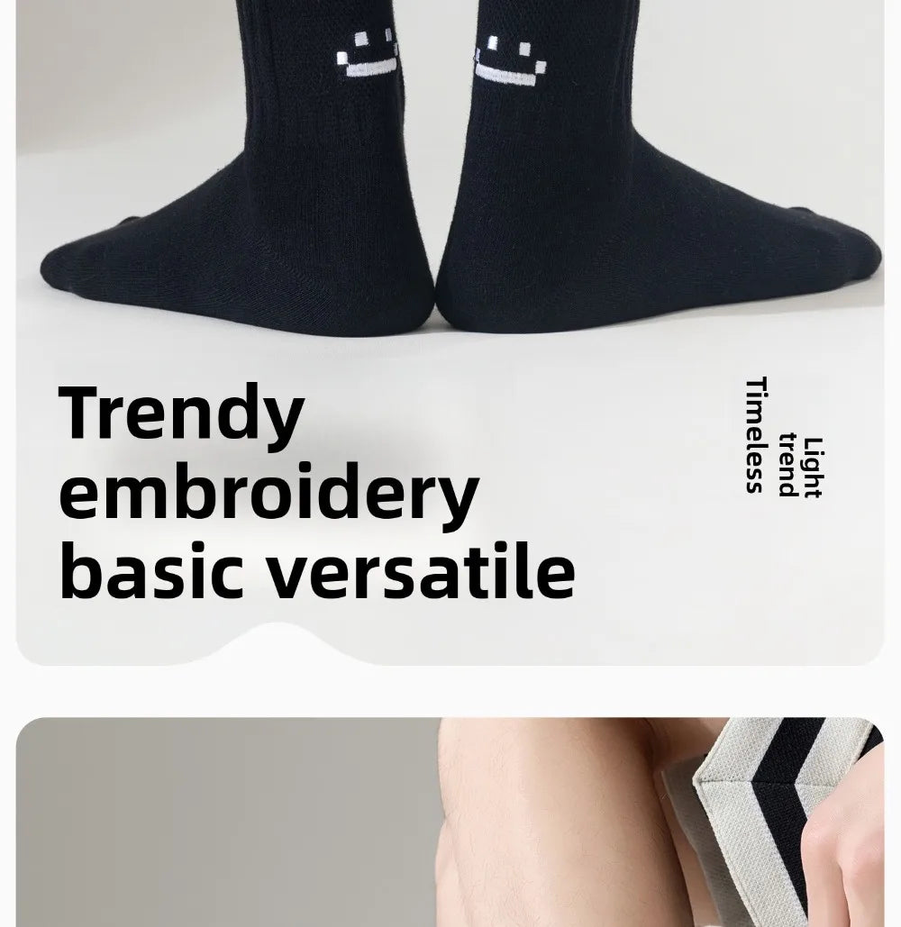Smiley Face Crew Socks – Ribbed Cotton Blend, EU 35–44