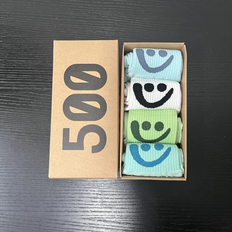 Smiley Face Socks – Cotton Blend, 4-Pair Box, EU 36–43