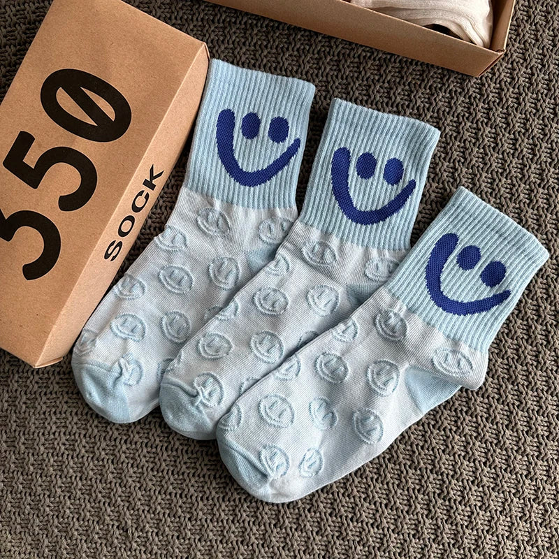 Smiley Face Socks 3-Pack – Textured Knit Gift Box