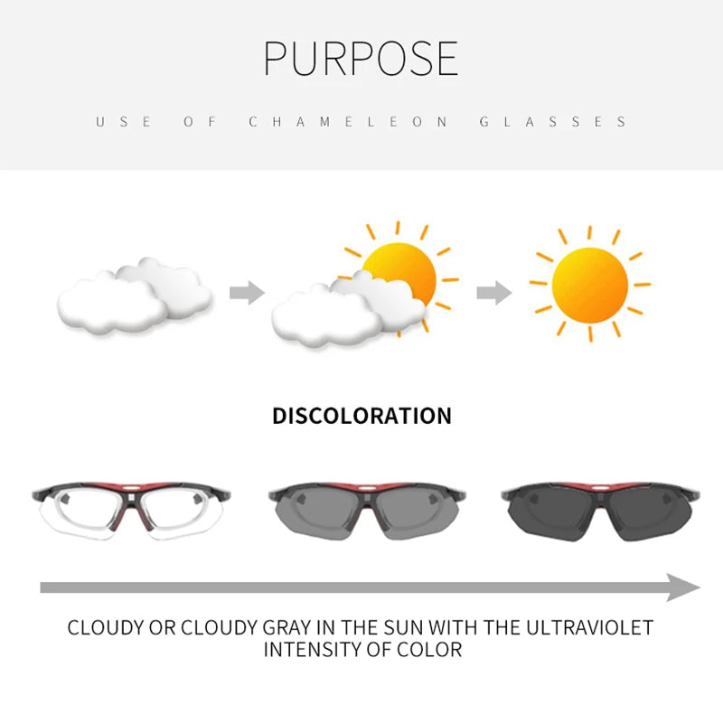 Photochromic Cycling Sunglasses - UV400, 152mm Wide