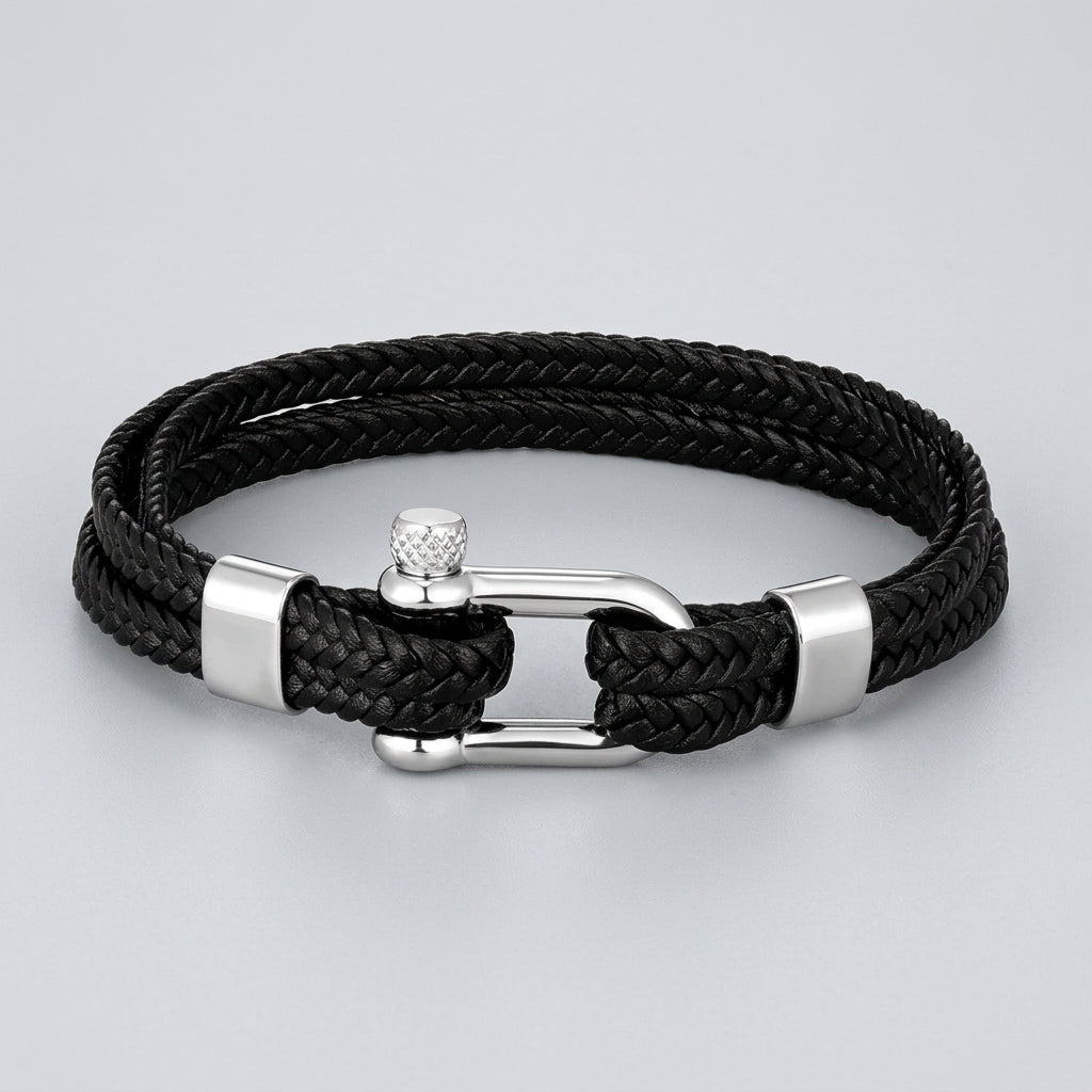 Braided Leather Shackle Bracelet – 5 Colors, 19–23 cm