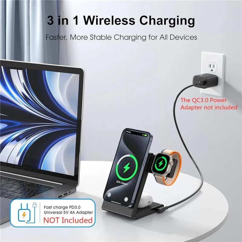 Quick 3 in 1 Wireless Charger for iPhone, AirPods and Apple Watch deideas