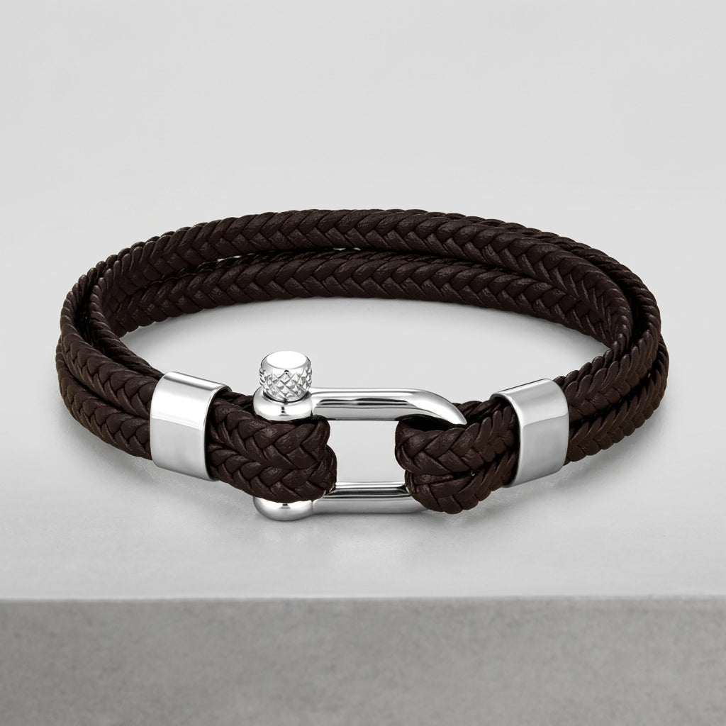 Braided Leather Shackle Bracelet – 5 Colors, 19–23 cm