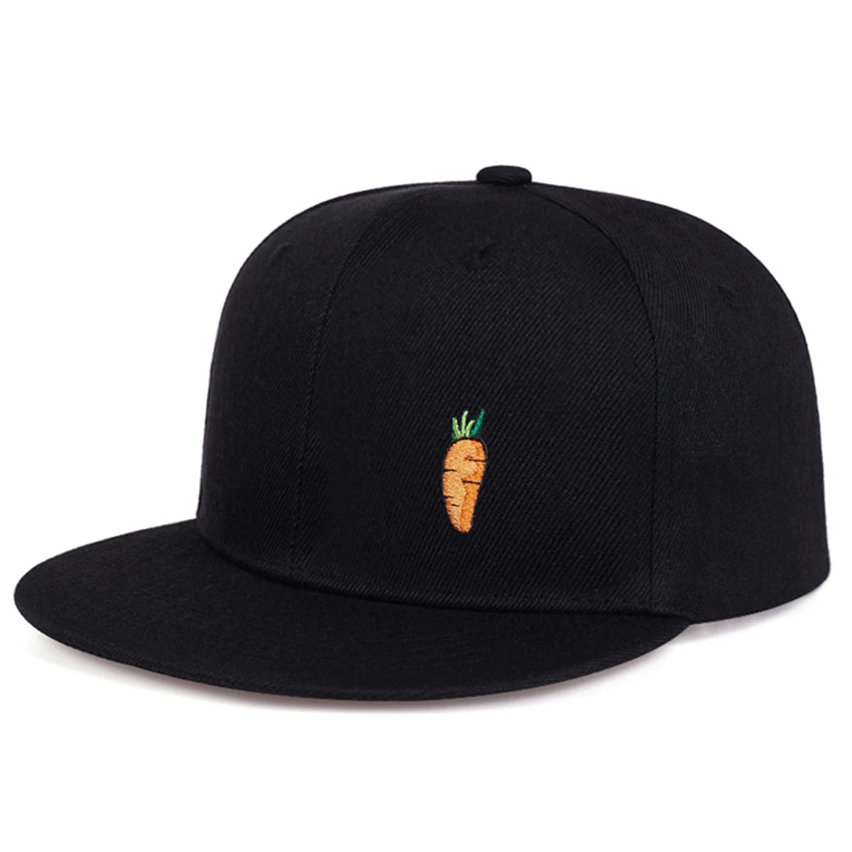 Carrot Embroidered Cap – Black, Flat Brim