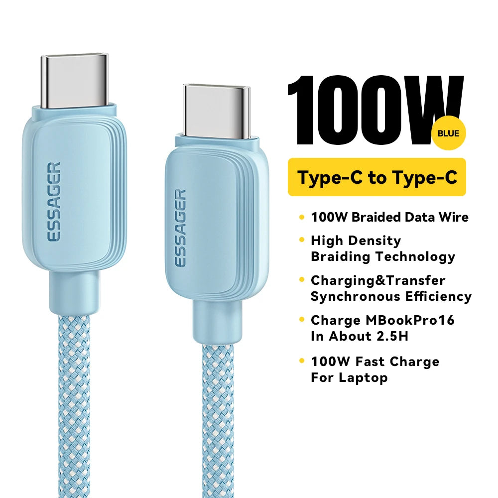 USB-C to USB-C Cable – 100W, Braided, 1 m or 2 m