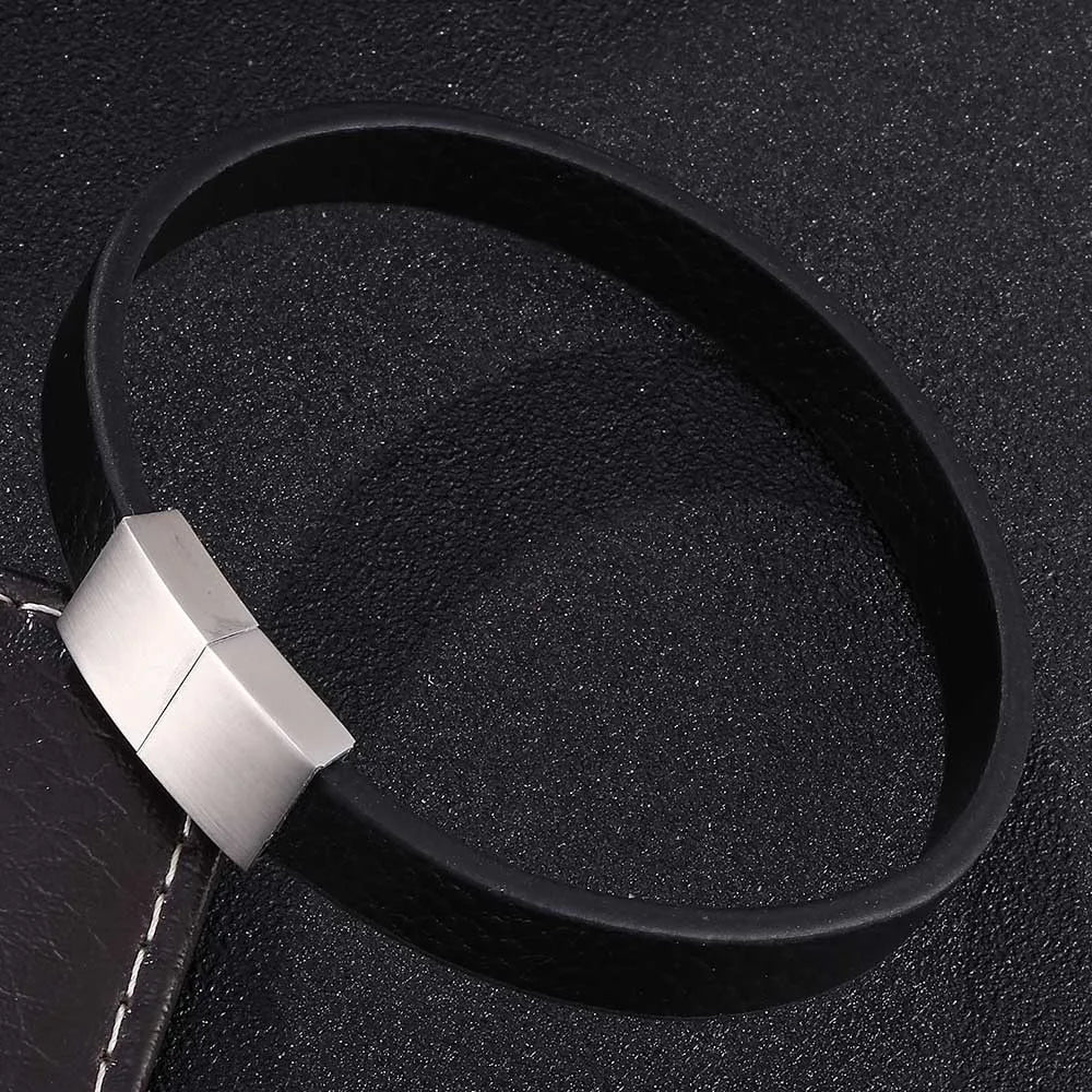 Faux Leather Band Bracelet – Rectangular Clasp, 3 Sizes