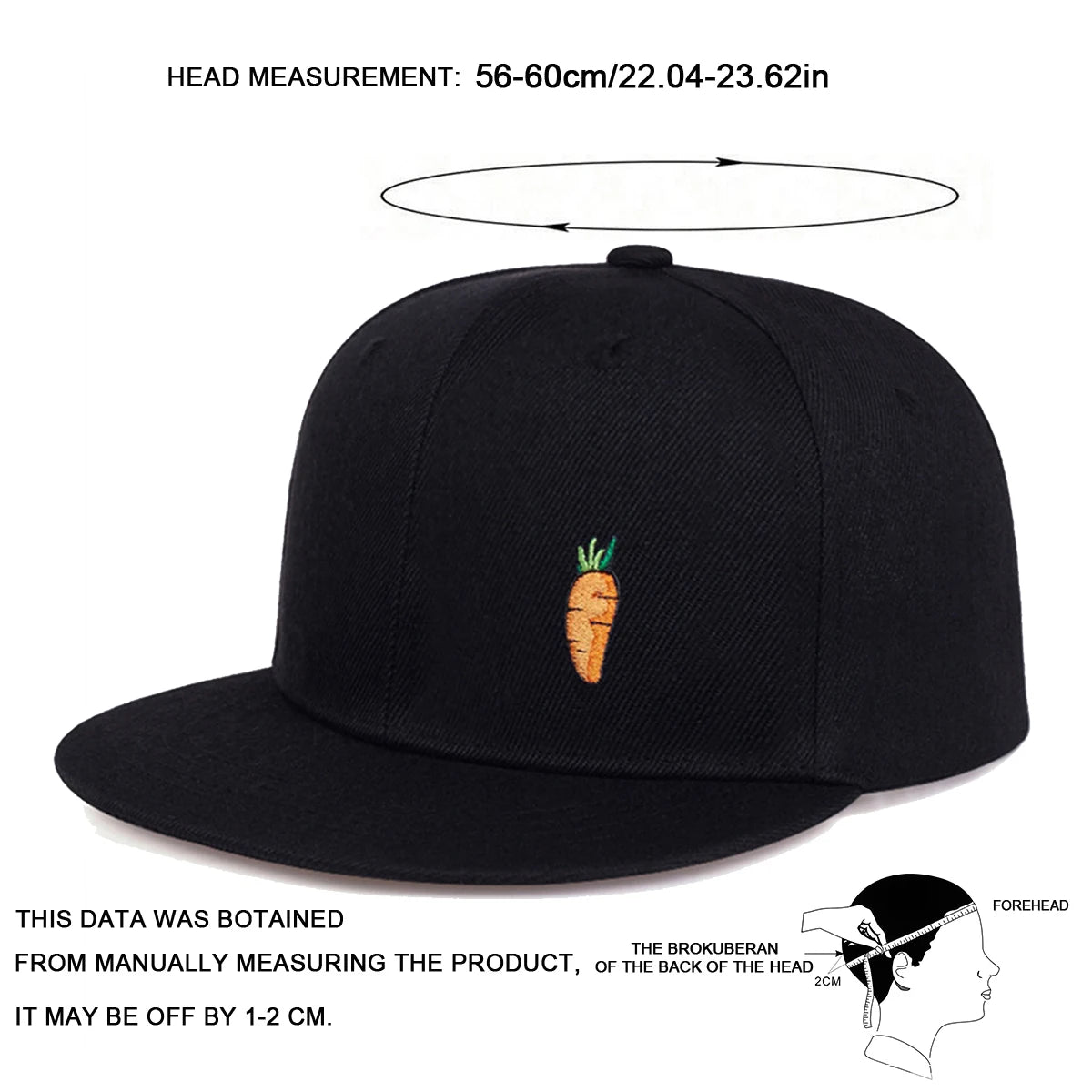 Carrot Embroidered Cap – Black, Flat Brim