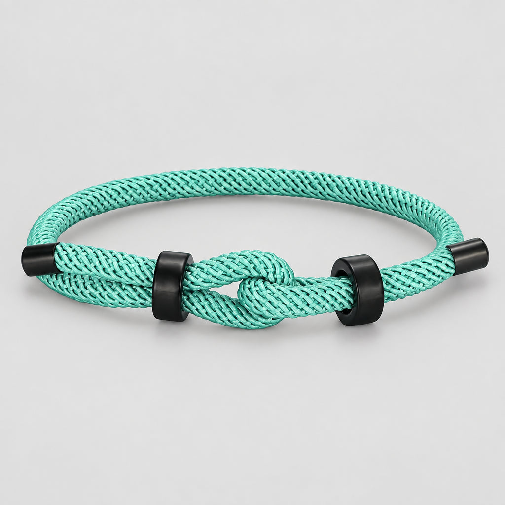 Adjustable Rope Bracelet Black Steel Charm, Waterproof & Durable deideas