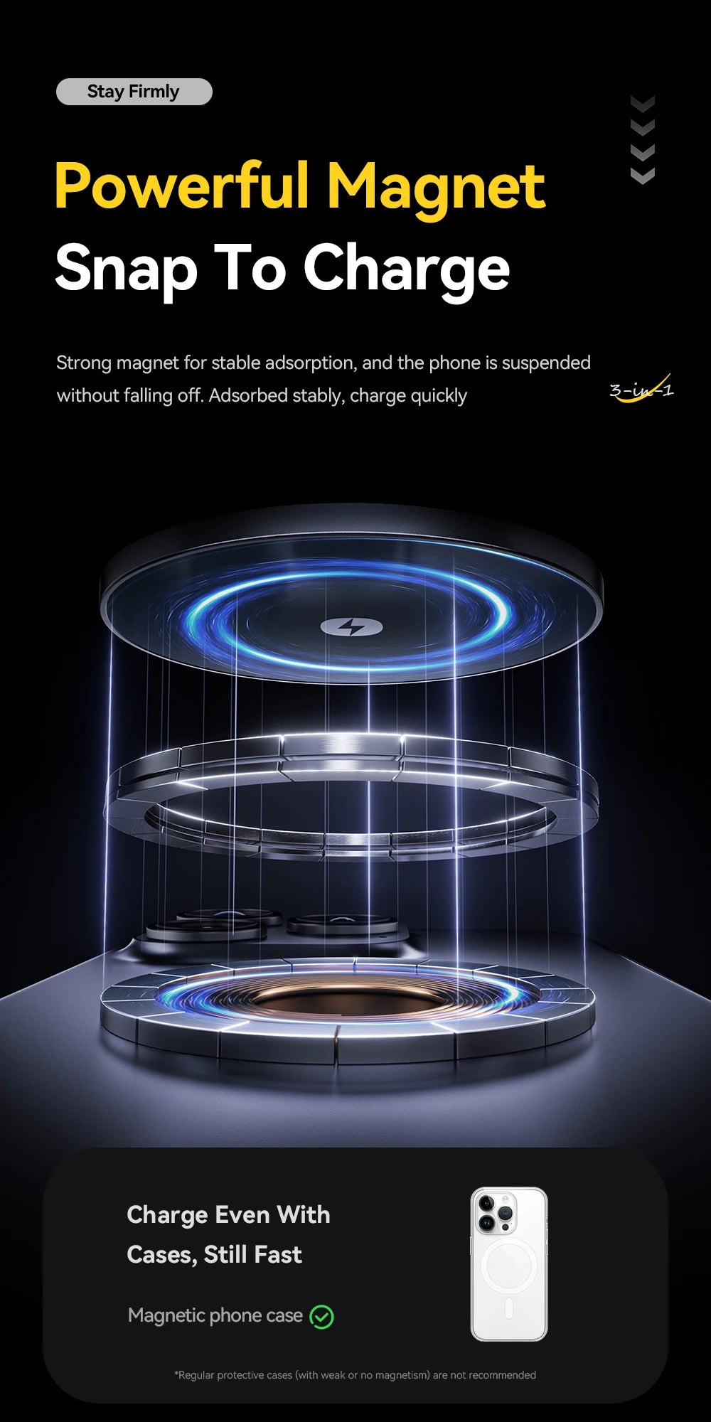 3-in-1 Magnetic Wireless Charging Stand – Foldable, Grey