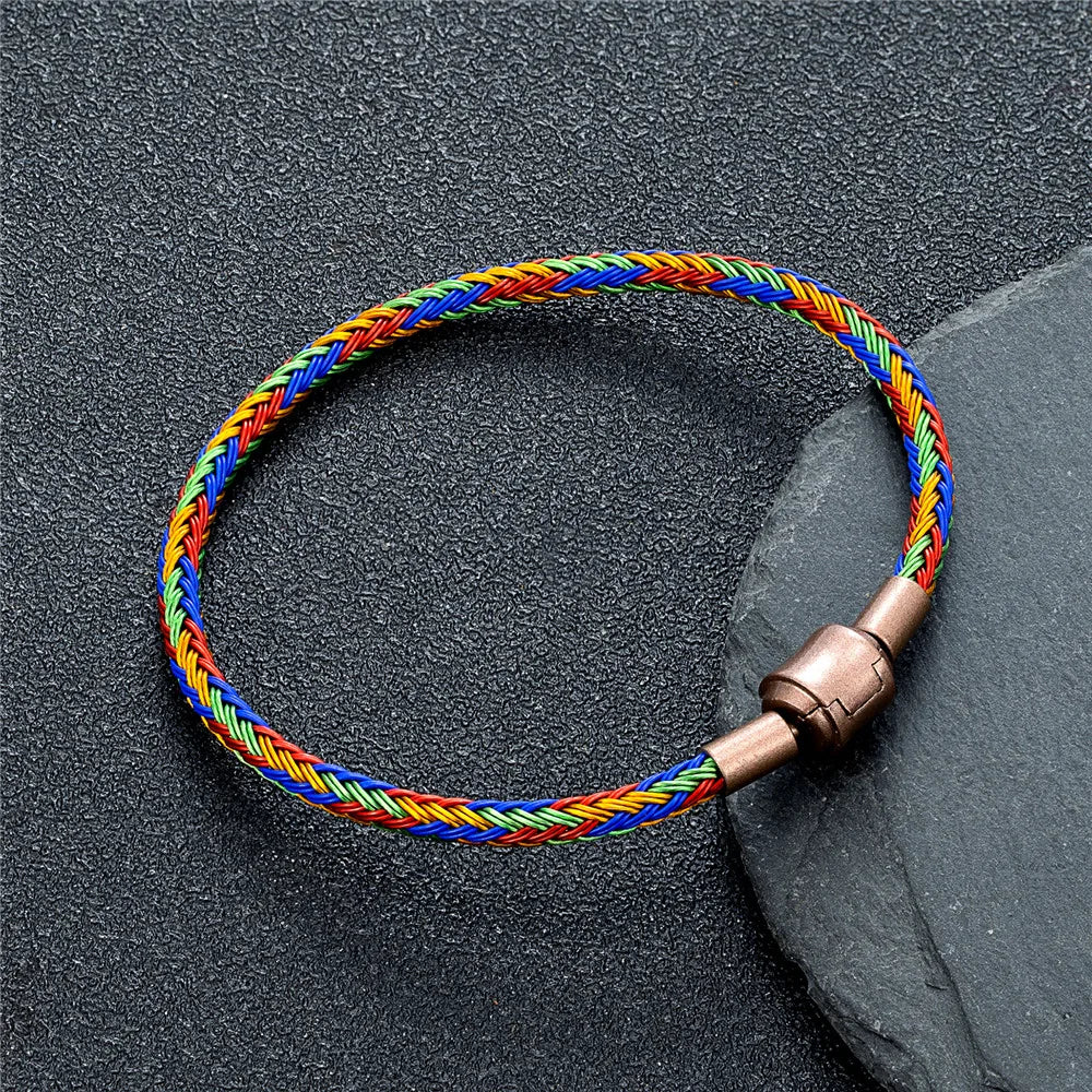 Braided Steel Cable Bracelet – 22 Colors, 19–23 cm