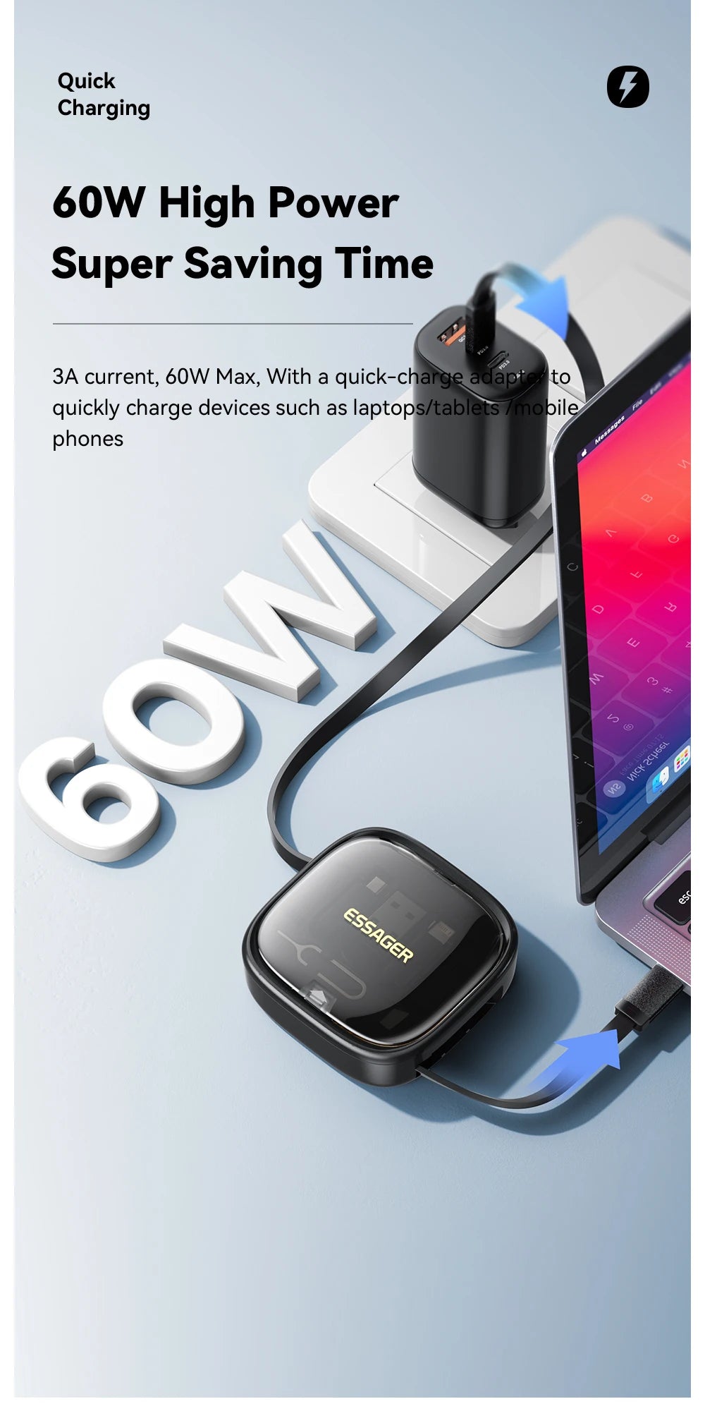 USB-C Travel Charging Kit – 60W Listed Output, Cable & Stand