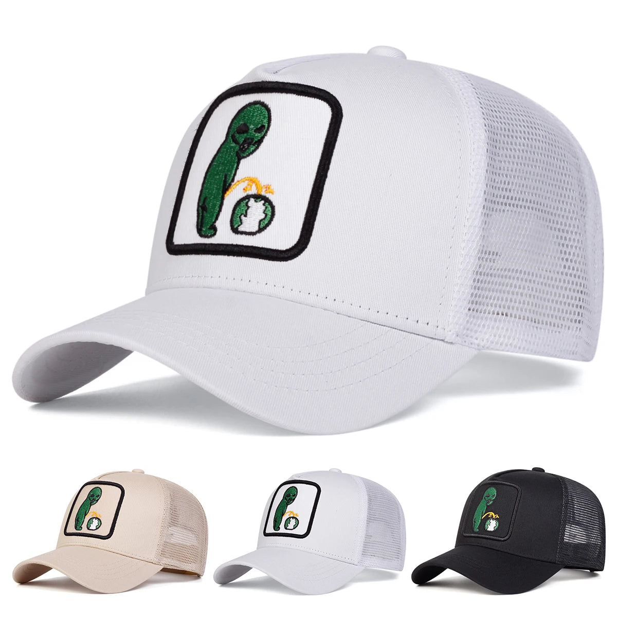 Gorra de béisbol con bordado Alien y rejilla trucker, ajustable, unisex