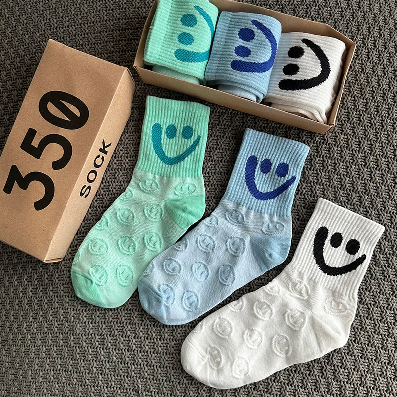 Smiley Face Socks 3-Pack – Textured Knit Gift Box