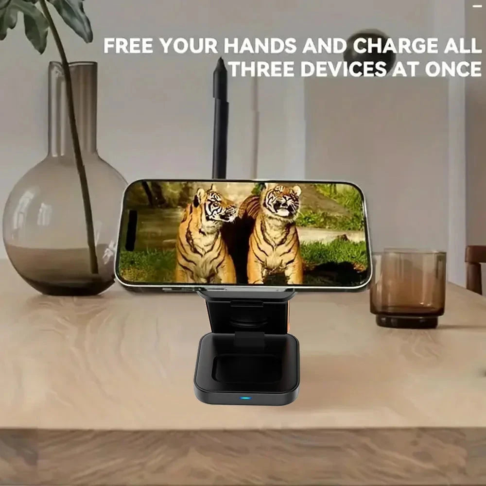 Foldable Magnetic Wireless Charging Station for iPhone, Apple Watch and AirPods deideas