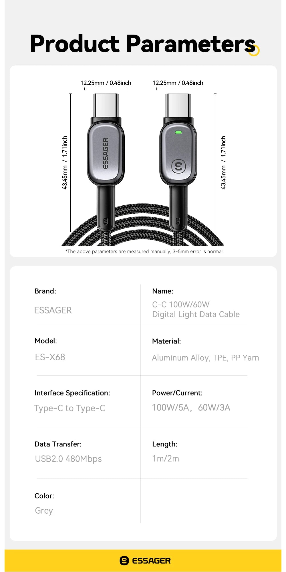USB-C Cable with Charging Indicator – 60W or 100W