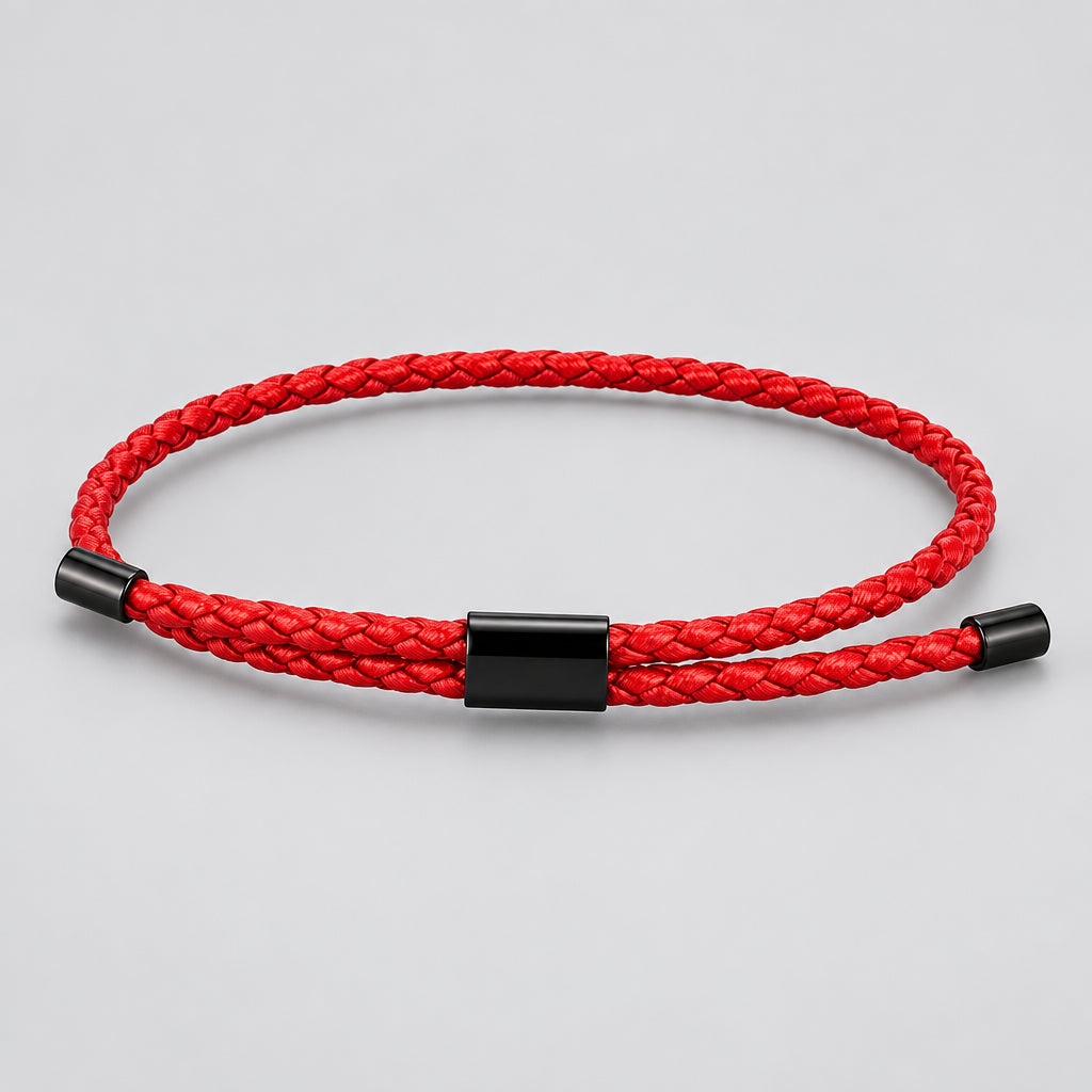 Braided Leather Bracelet – Adjustable Stainless Steel Lock Charm