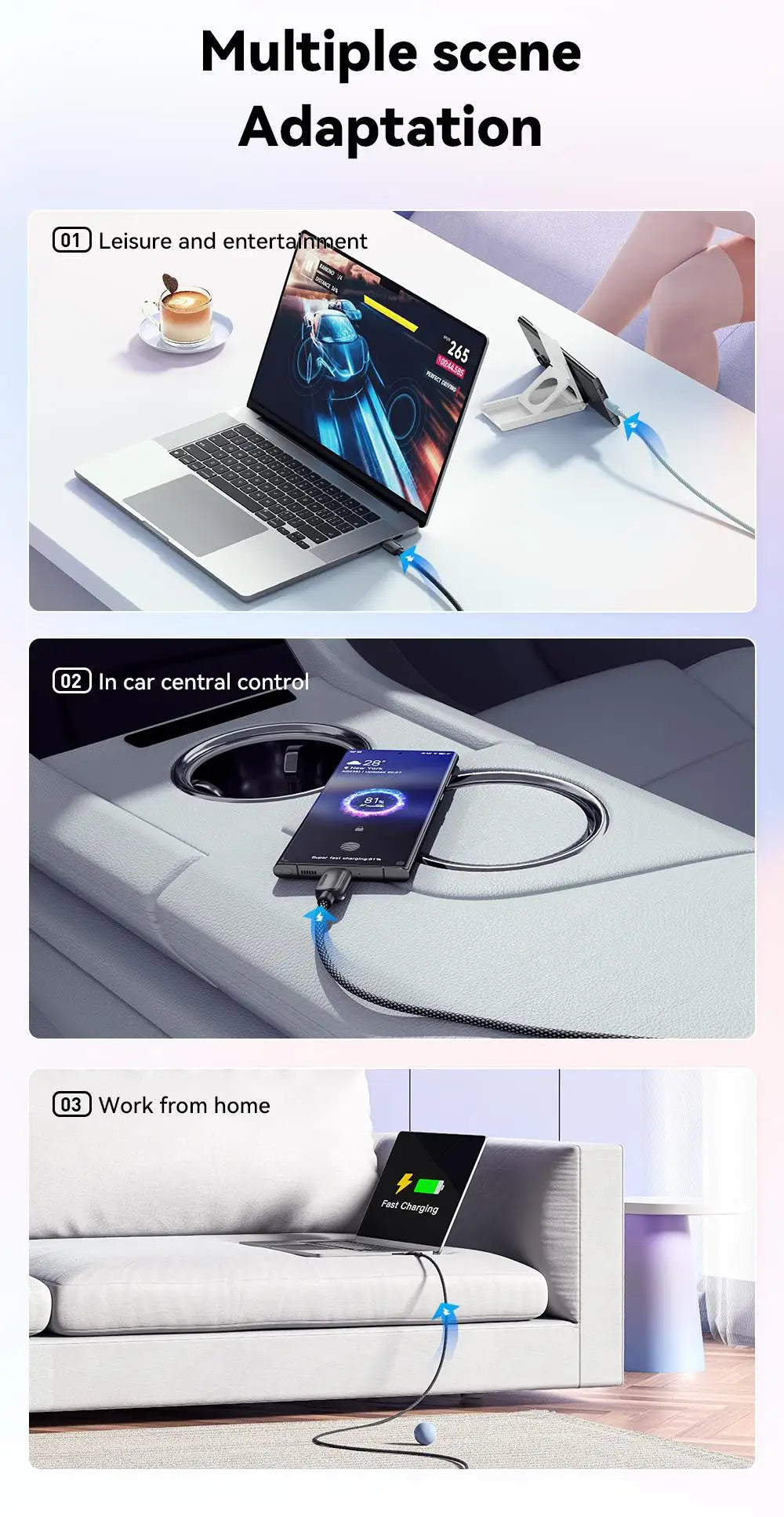 USB-C to USB-C Cable – 100W, Braided, 1 m or 2 m